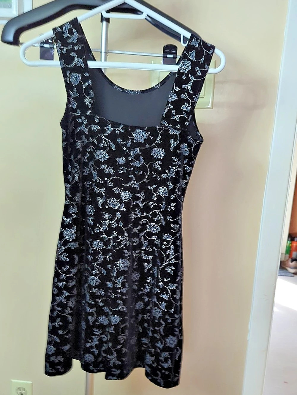 Floral Mini Dress in Black & Blue Like New